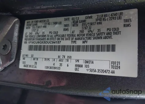 2013 Ford Escape Se z USA, uszkodzony, nr VIN 1FMCU9GX5DUC94157